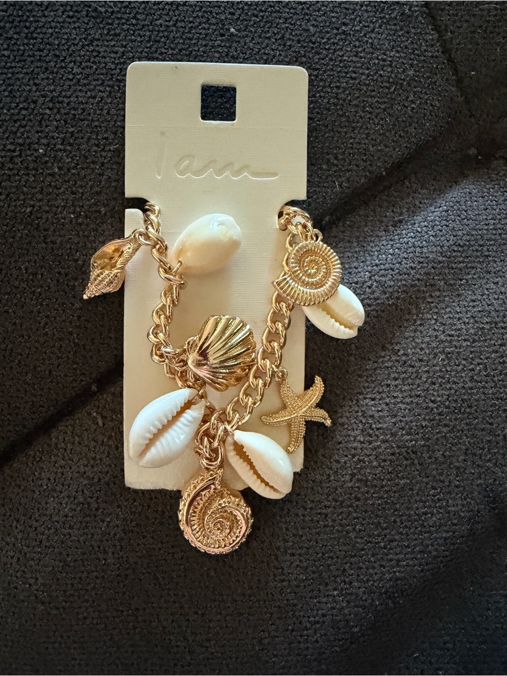 I AM Gold-tone Shell & Starfish Charm Bracelet with White Cowrie Shells